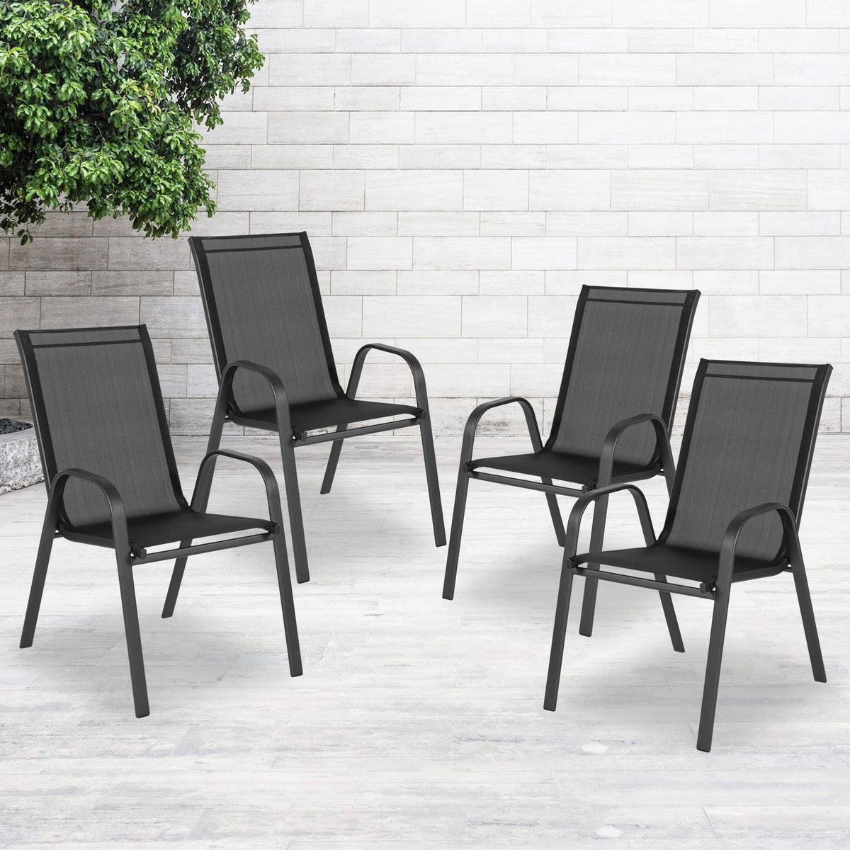 4 Pack Brazos Series Black Outdoor Stack Chair - image 1