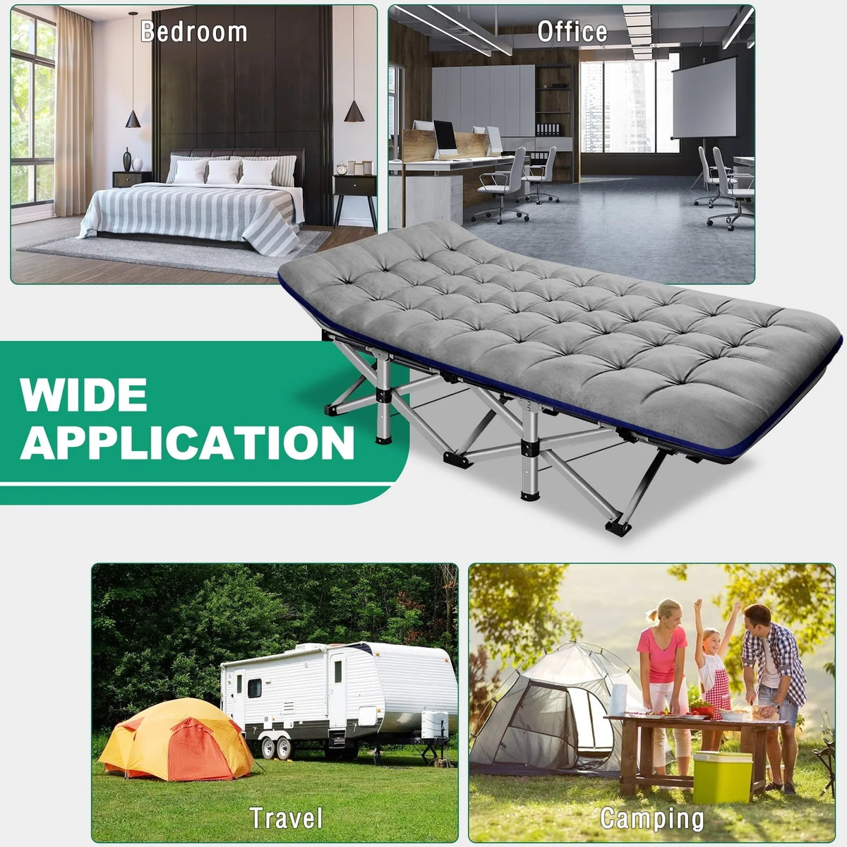 Slsy Folding Camping Cot for Adults, Folding Cot Bed for Sleeping with 2 Sided Mattress & Carry Bag, Tent Cot, Supports 880 lb - image 6