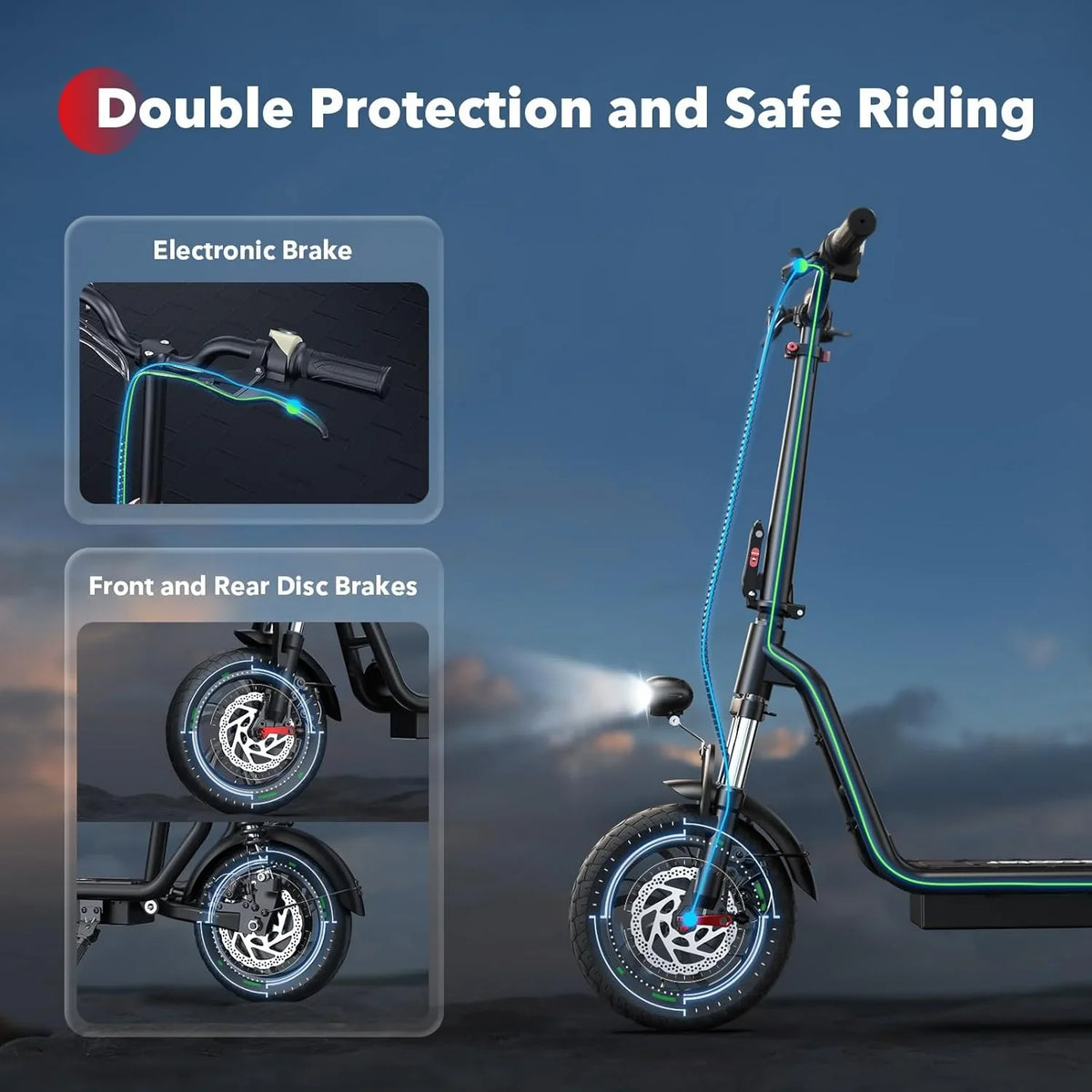 iScooter electric scooter with seat, 37/21 mile range, 28/19/15.6 mph top speed, dual suspension scooter with basket - image 39