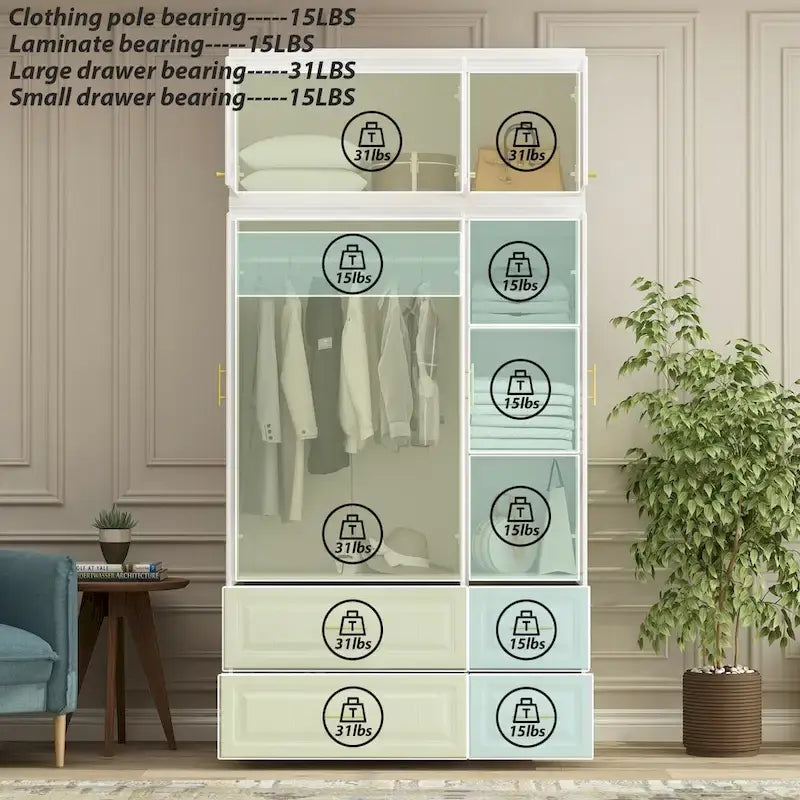 Modern Wardrobe Armoire with Hanging Rod Shelves and Drawers - image 8