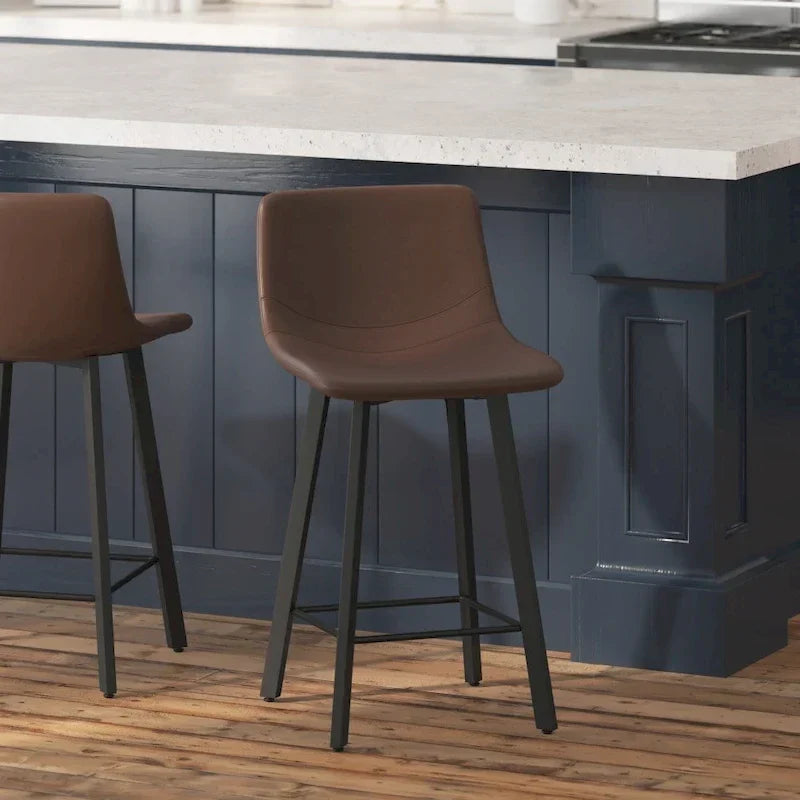 Pair of Armless Upholstered Metal Counter Stools - image 8
