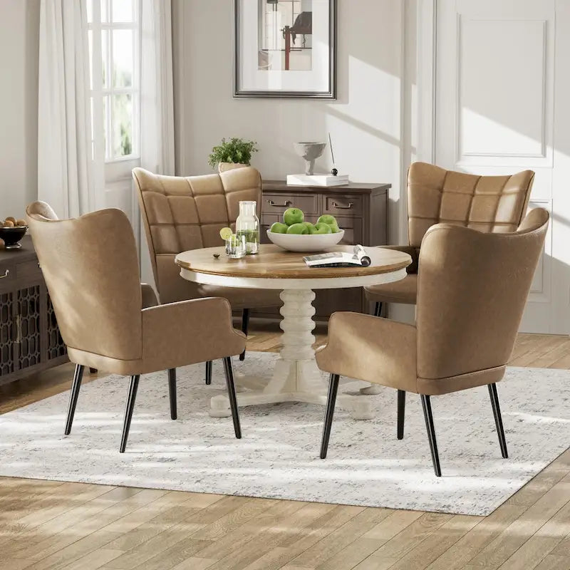 Set of 2 High-Back Tufted Accent Chairs in Cream, Brown, and Taupe - image 22