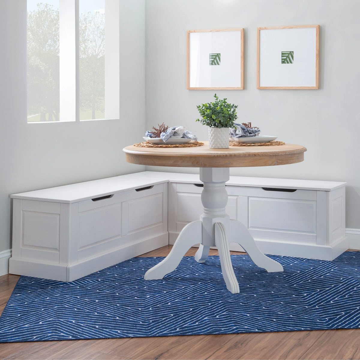 Linon Nook Bench Collection L - Shaped Wood Farmhouse Breakfast Bench with Hidden Storage, White - image 7