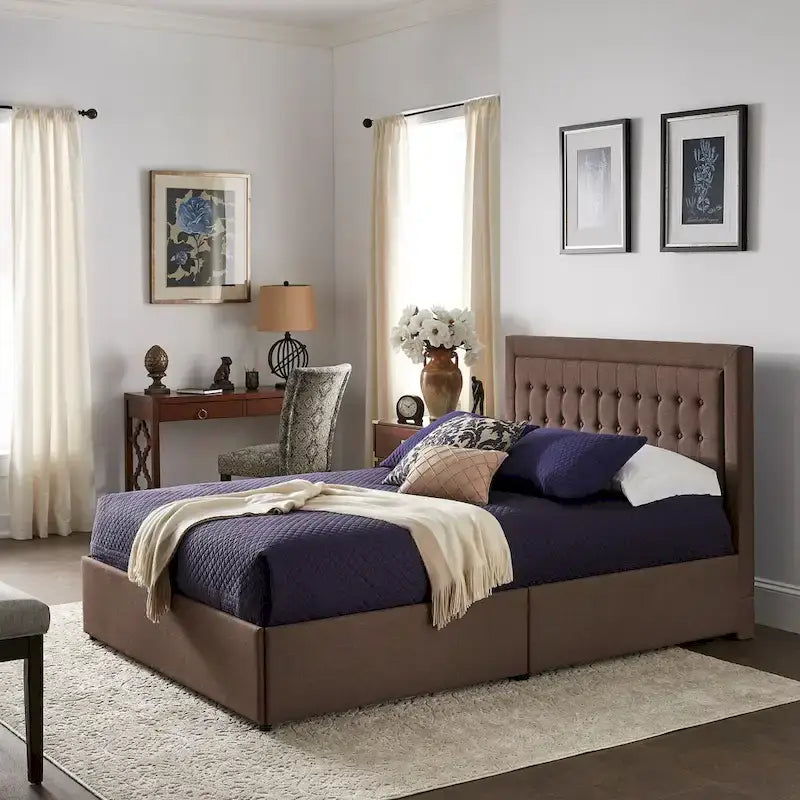 iNSPIRE Q Classic Arlert Tufted Linen Headboard Storage Platform Bed - image 3