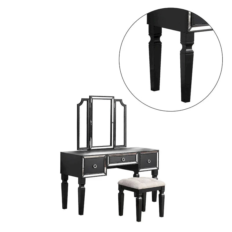 Fabric and Wood Vanity Set with Matching Stool - image 21