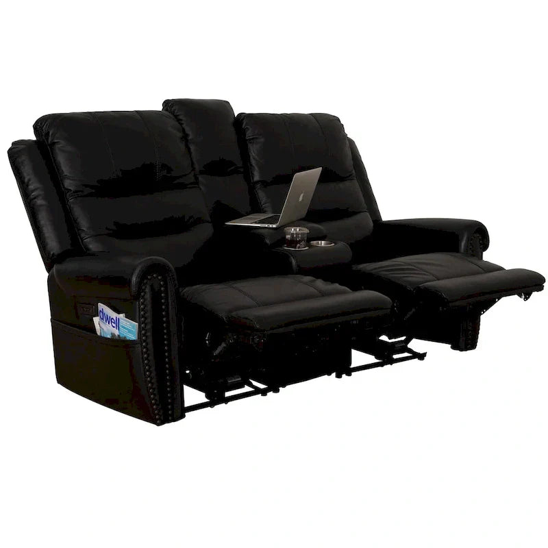 Authentic Leather Black Power Recliner Sofa Set: Loveseat and Recliner with Adjustable Headrest and Extendable Footrest - image 27