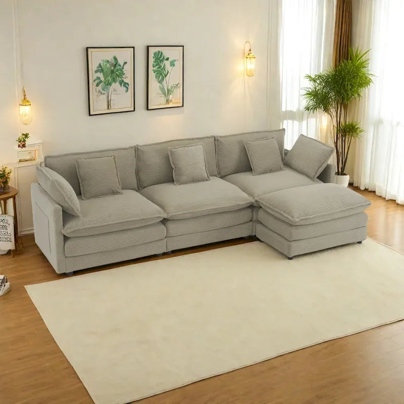 112.6-Inch Corduroy Upholstered L-Shaped Modular Sectional Sofa with Convenient Side Storage Pockets - image 24