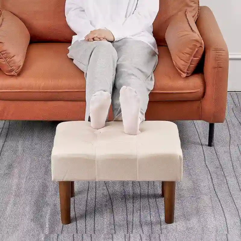 Set of 2 Small Linen Foot Stools with Legs - Rectangle Upholstered Ottoman Footrests - image 29