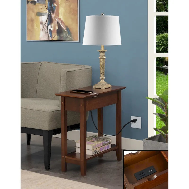 American Heritage Flip Top End Table with Charging Station and Shelf by Convenience Concepts - image 6