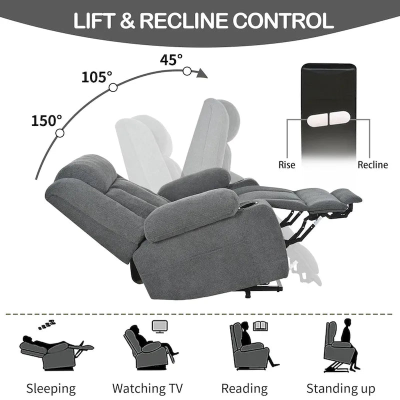 Elevated Recliner Chair for Seniors - Fabric Lift Chair with Extended Footrest, Dual Cup Holders, Side Pockets, and Remote Control - image 19
