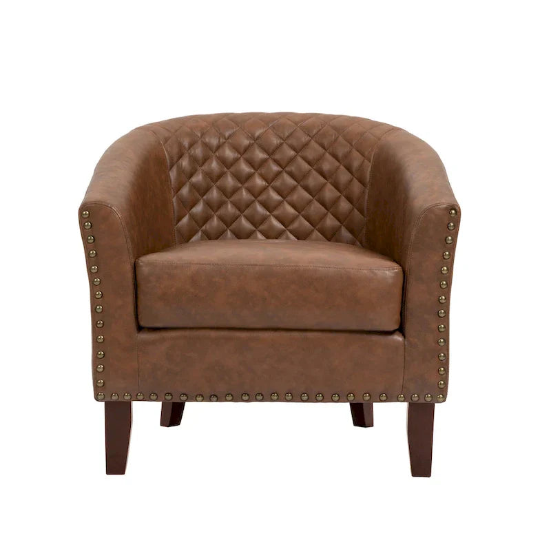 Ethan Barrel Accent Chair in PU Leather with Nailhead Detailing - image 14