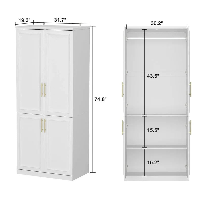 74.8-Inch Tall Large Modular Wardrobe Closet with Glass Doors - image 33