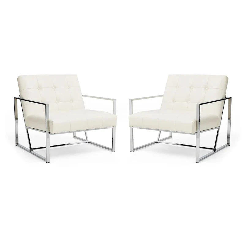 Glitzhome Set of 2 Mid-Century Tufted Accent Chairs in 29.25W PU Leather - image 12