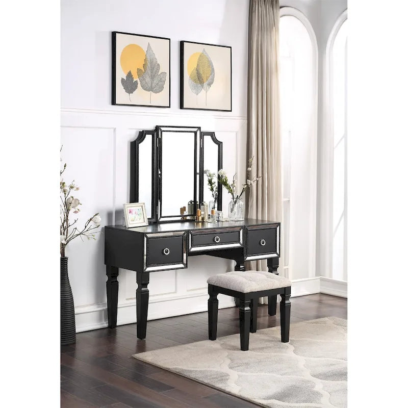 Fabric and Wood Vanity Set with Matching Stool - image 18