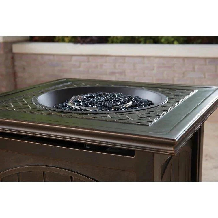 2025 5-piece steel patio fire pit seating set with navy blue cushions, swivel gliders and square fire pit table - image 13