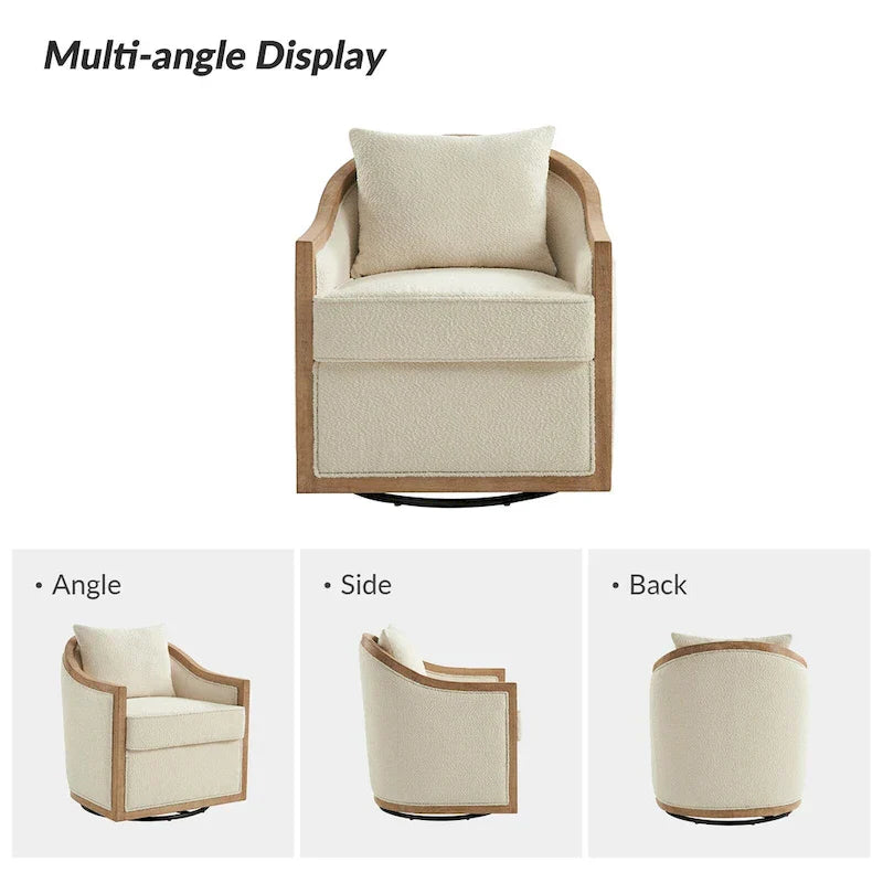 Oswald Jess Farmhouse Solid Wood Swivel Barrel Chair with Toss Pillows by HULALA HOME - image 5