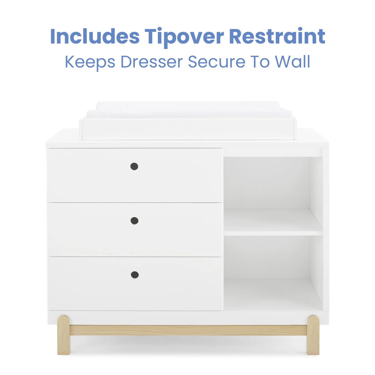 Delta Children Poppy 3 Drawer Dresser with Cubbies and Interlocking Drawers, Bianca White/Natural - image 6