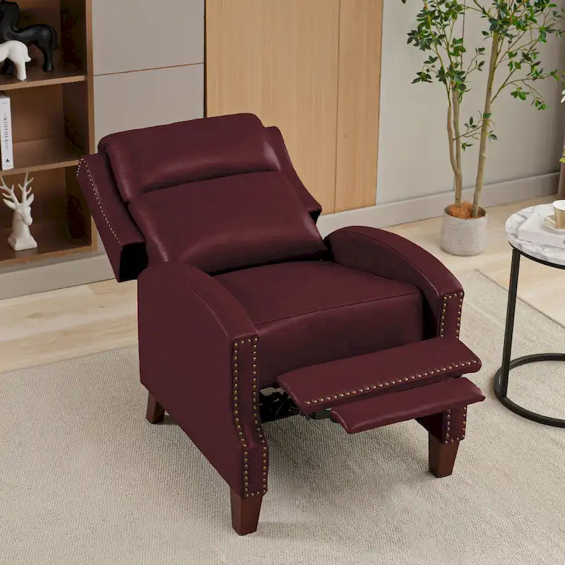 Authentic Leather Pushback Recliner with Adjustable Seat Back and Sturdy Wooden Legs - image 33