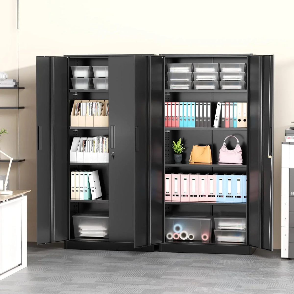 SOLAURA 71" Metal Garage Storage Cabinet with Locking Doors and Adjustable Shelves for Home, Office(Black) - image 6