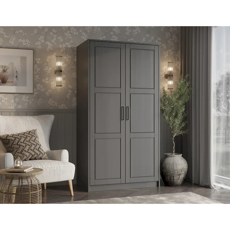 Palace Imports 100% Solid Wood 2-Door Urban Wardrobe Armoire with Solid and Mirrored Doors - image 28