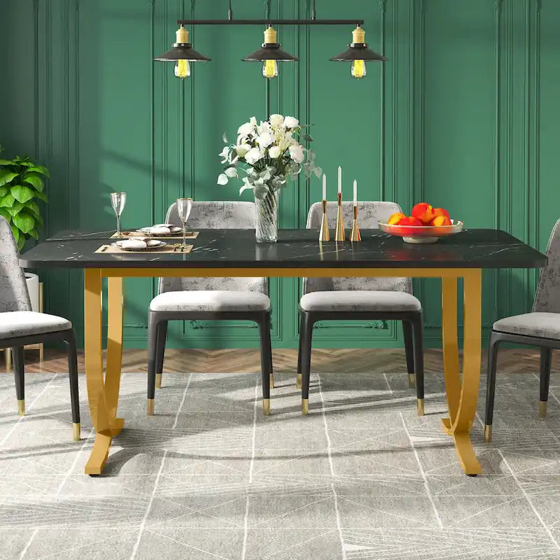 Modern 63-Inch Black Rectangular Dining Table for 4 to 6 People - image 6