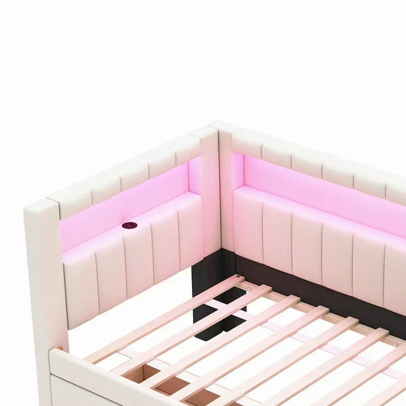 Upholstered Platform Bed with USB Ports & LED Lighting - Full/Twin Size Bed Frame with 2 Storage Drawers - Modern Bedroom - image 10