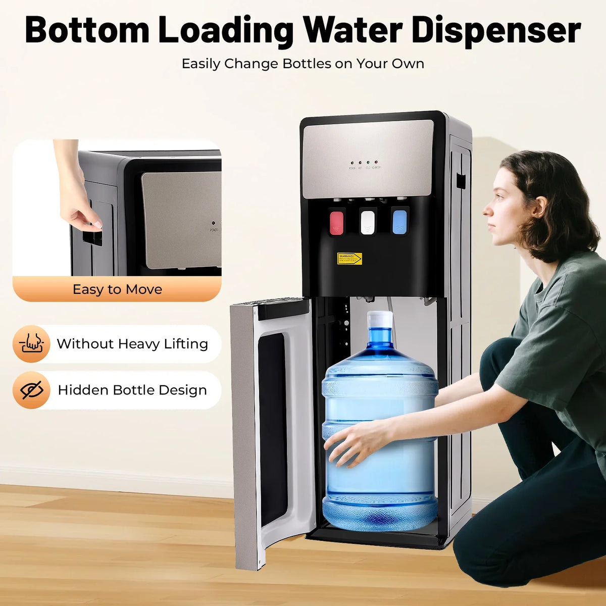 Silver Grey Floor Standing Hot&Cold Water Dispenser with 3 Temperature Settings, Indicator Lights & Removable Drip Tray - image 3