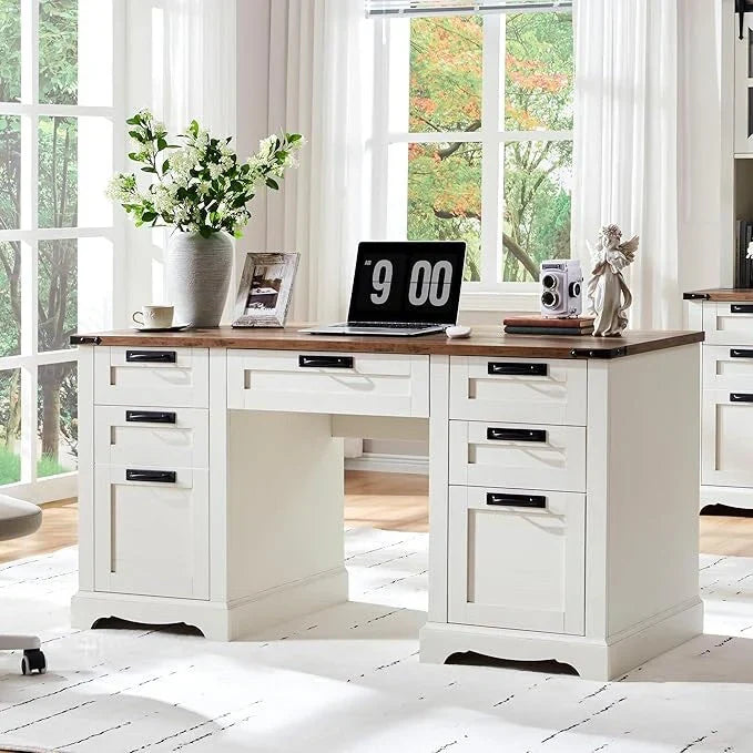 60 Farmhouse Executive Desk, Wood Home Office Desk, Computer Desk - image 1