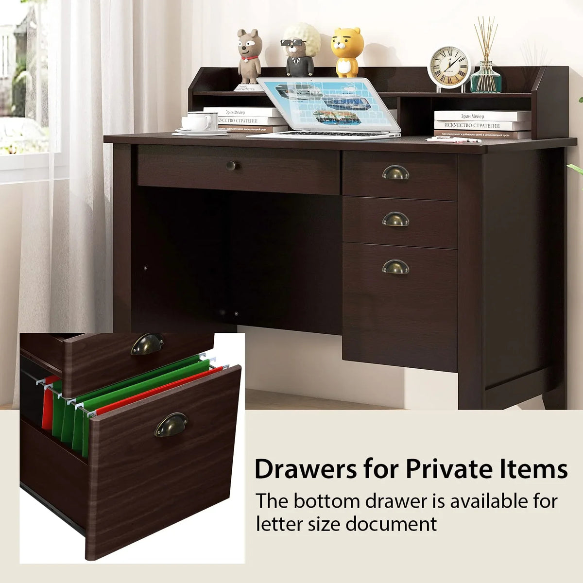 Giantex Computer Desk with 4 Storage Drawers & Hutch - image 6