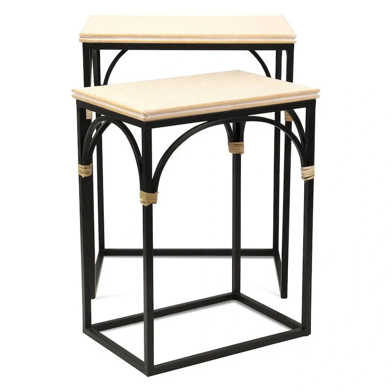 Claudette Set of 2 Rectangle Side Tables with Rattan Accents in Wood and Metal - image 1