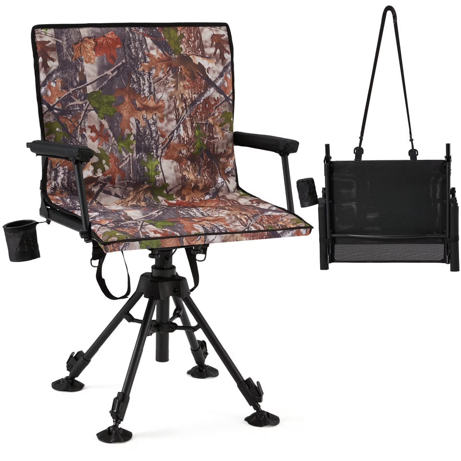 Danrelax 360 Silent Camo Hunting Blind Chair, Armrests, Side Pouch, Telescopic Legs - image 1