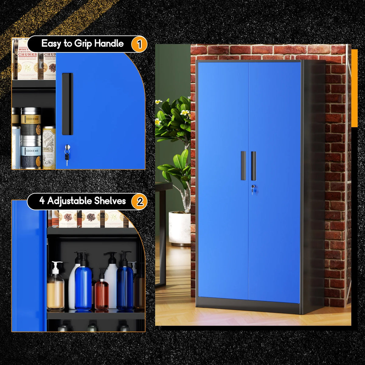 SOLAURA 71" Metal Garage Storage Cabinet with Locking Doors and Adjustable Shelves for Home, Office(Black) - image 45