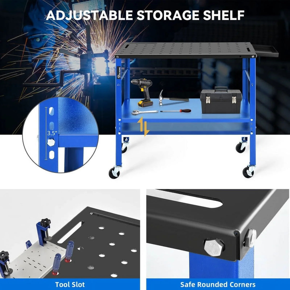 Uforic Welding Table w/360 Degree Swivel Brake Casters, 1200lb Load Capacity Heavy Duty Metal Workbench with 5/8" Holes for Welding Sawing, 36" x 18" - image 2
