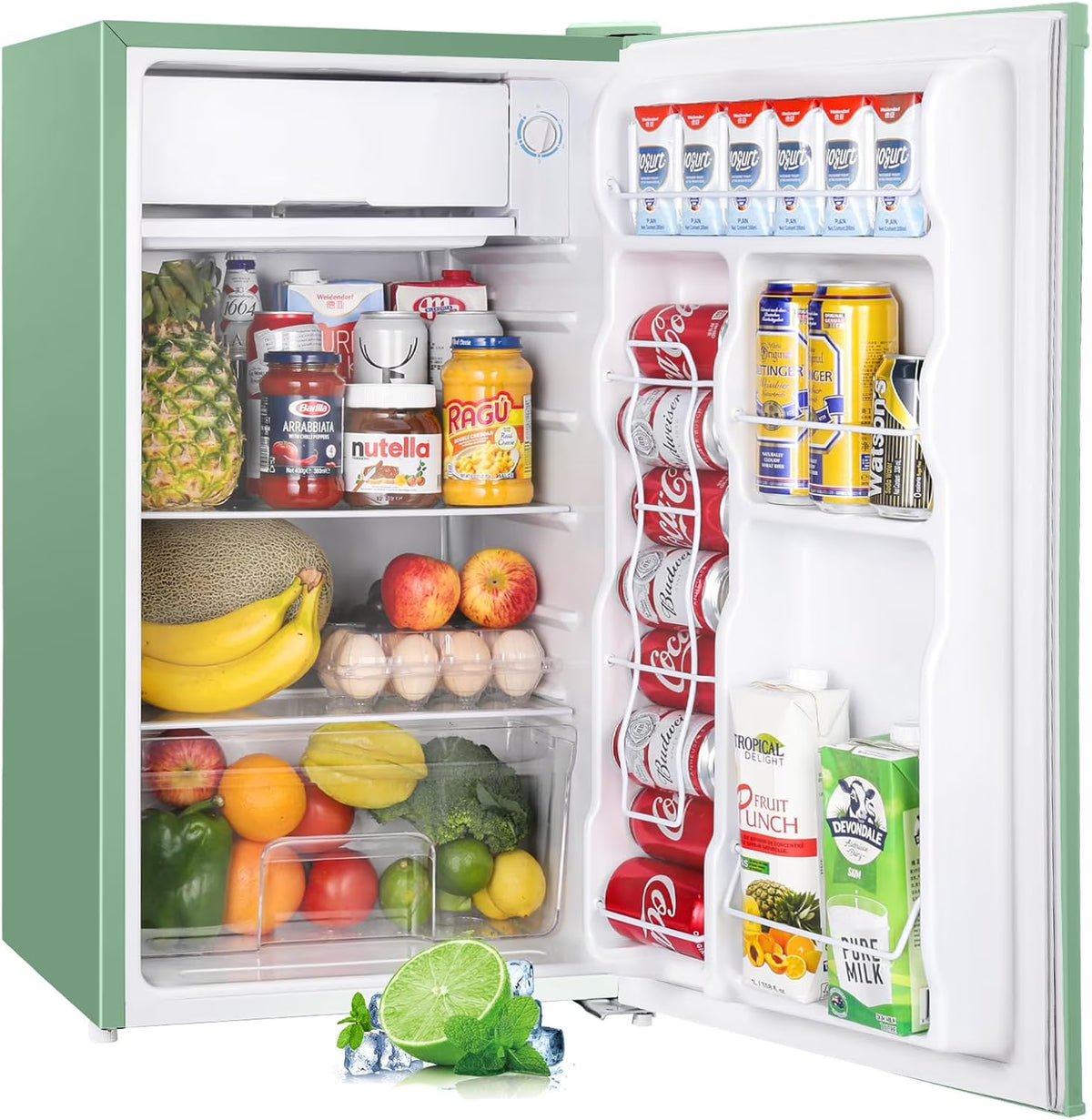 Upstreman 3.2 Cu.Ft Mini Fridge with Freezer, Single Door Mini Fridge, Dorm Fridge, Adjustable Thermostat, Mini Refrigerator for Bedroom, Office, Dorm, Green-BR321 - image 1