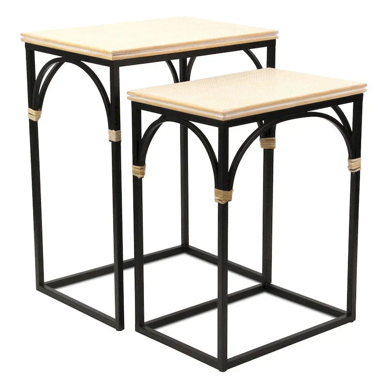 Claudette Set of 2 Rectangle Side Tables with Rattan Accents in Wood and Metal - image 3