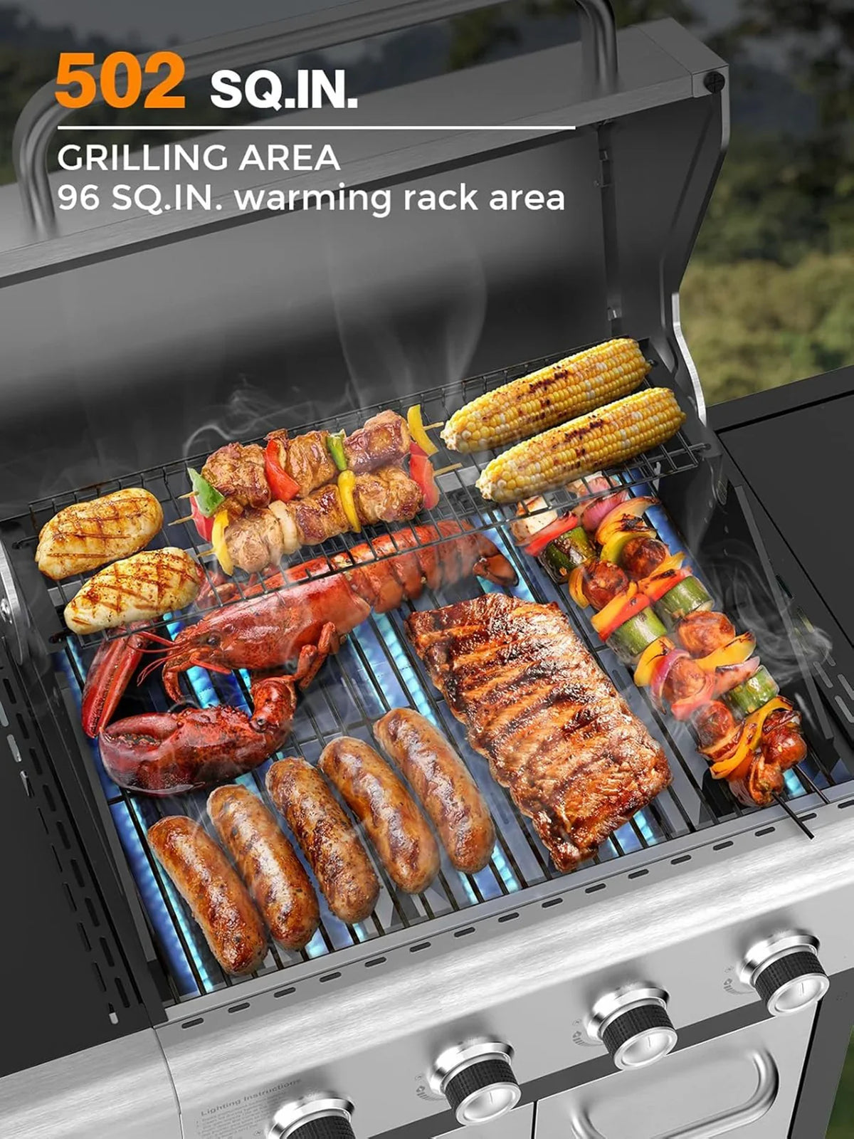 4-Burner BBQ Propane Gas Grill, 44000 BTU - image 2