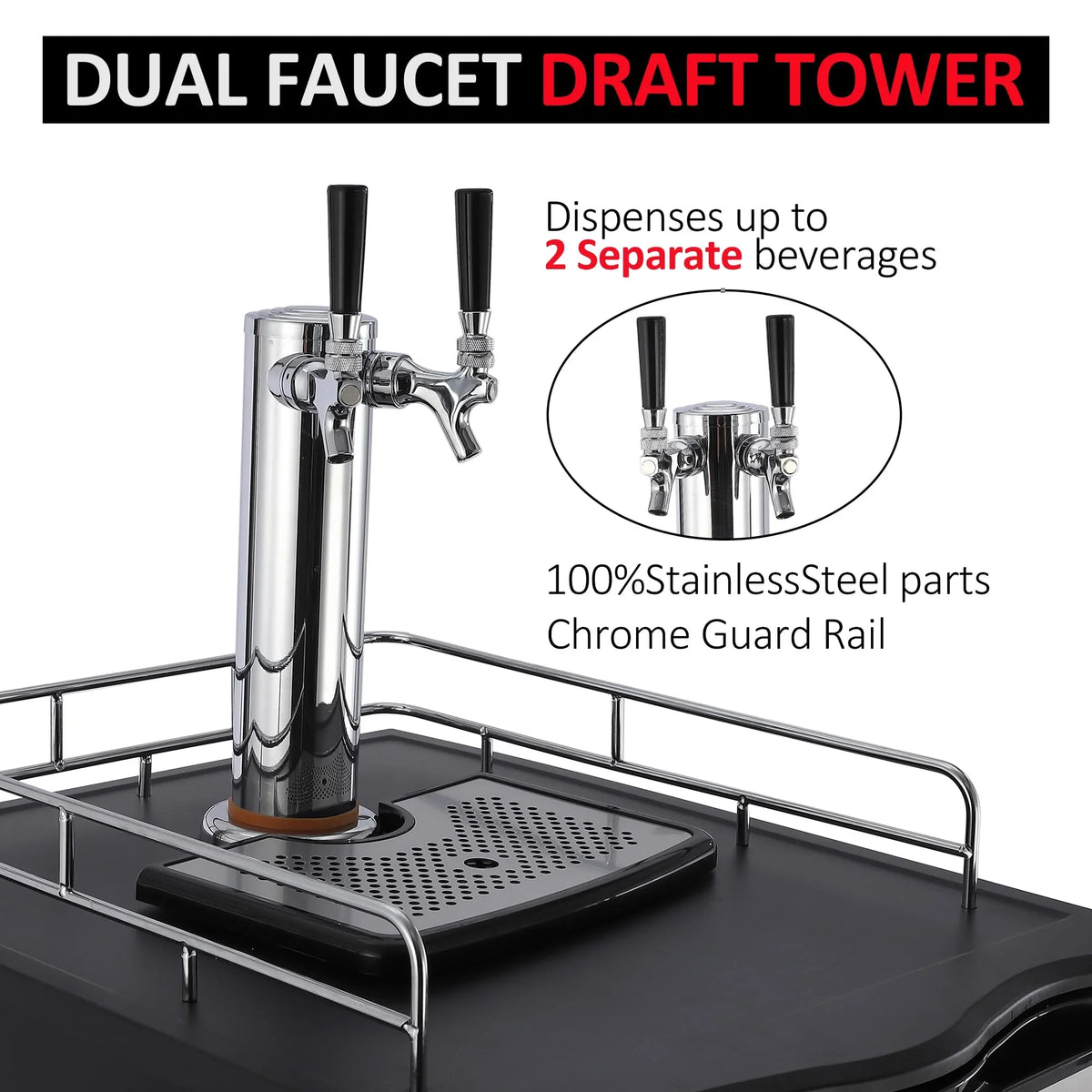 Beer Kegerator, Dual Tap Draft Beer Dispenser, Full Size Stainless Steel Keg Refrigerator With Drip Tray, CO2 Cylinder, 32°F- 50°F Temperature Control, 170L - image 6