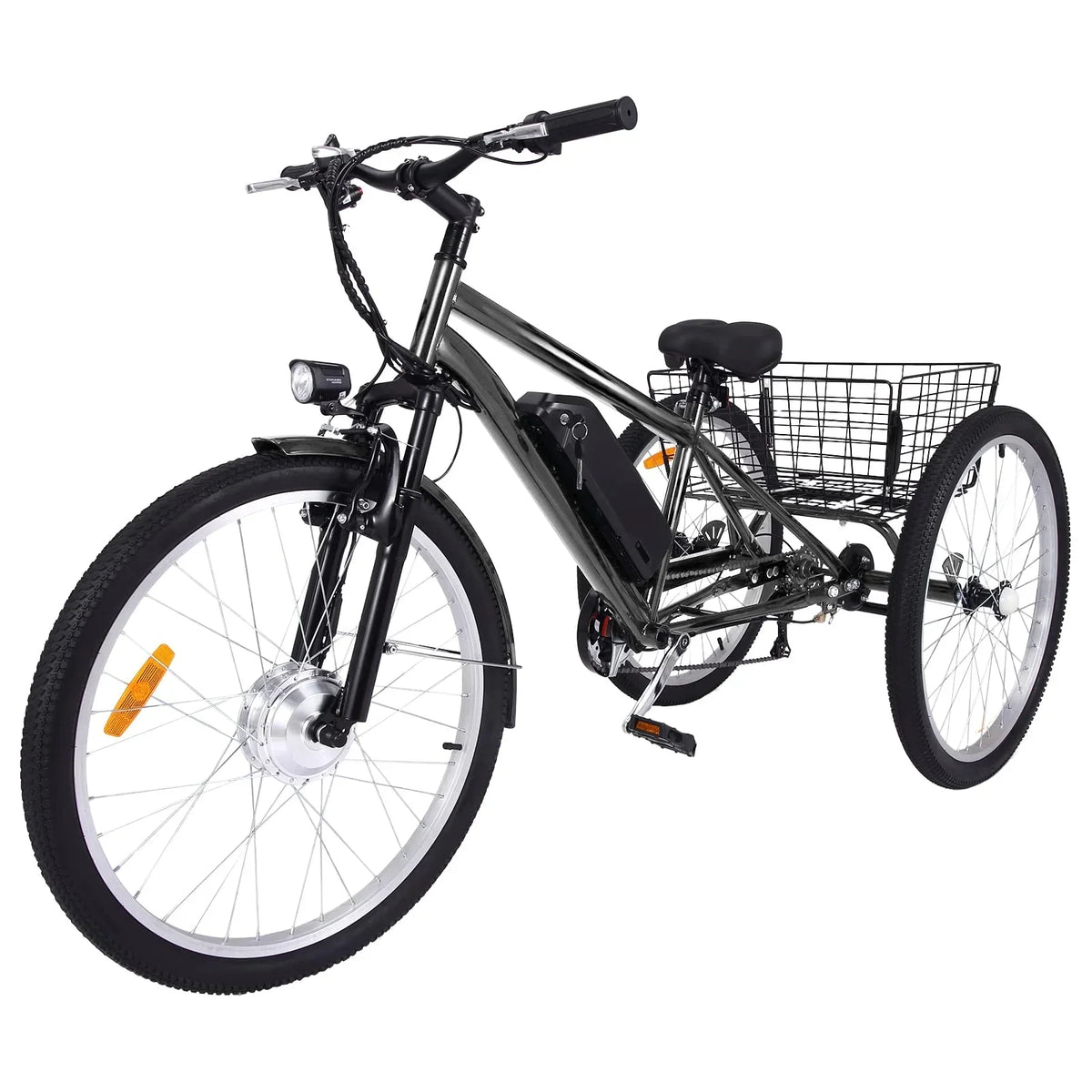 26 Inch Adult 3 Wheel Electric Tricycle with Basket, Fat Tires,7 Speeds,350W Powerful Motor, 36V 10Ah Removable Battery  Dark Gray - image 8