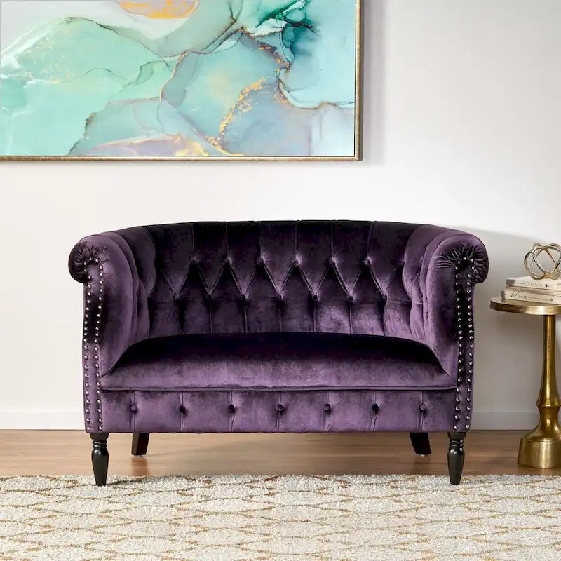 Milani Velvet Tufted Scroll Arm Loveseat by Christopher Knight Home - image 2