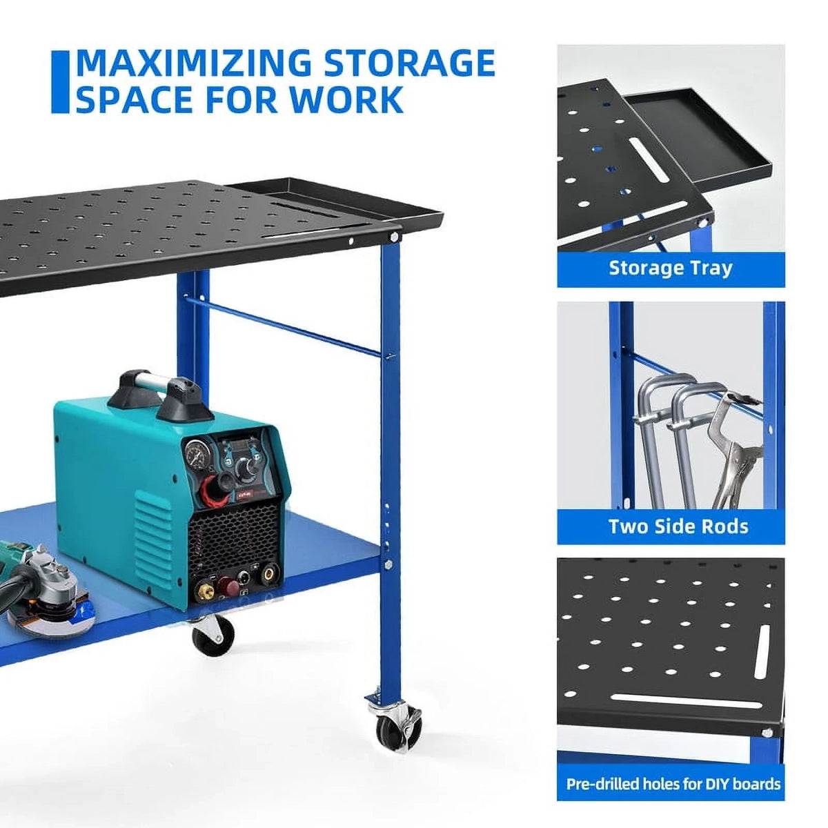 Uforic Welding Table w/360 Degree Swivel Brake Casters, 1200lb Load Capacity Heavy Duty Metal Workbench with 5/8" Holes for Welding Sawing, 36" x 18" - image 4