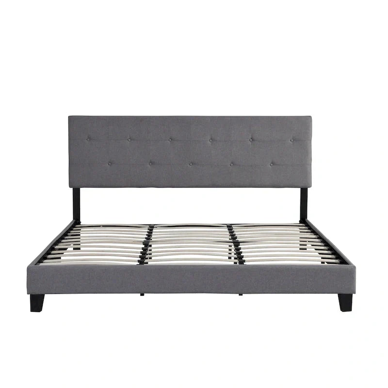 King Size Upholstered Platform Bed with Button-Tufted Linen Headboard - image 4