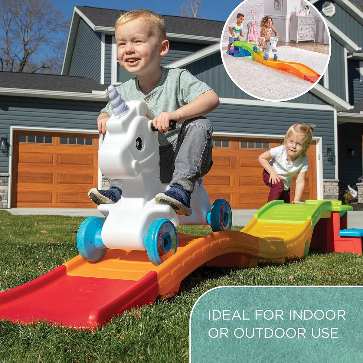 Kids Unicorn Up and Down Roller Coaster Toy, Ride Stroller, Indoor/Outdoor Toy Set - image 3