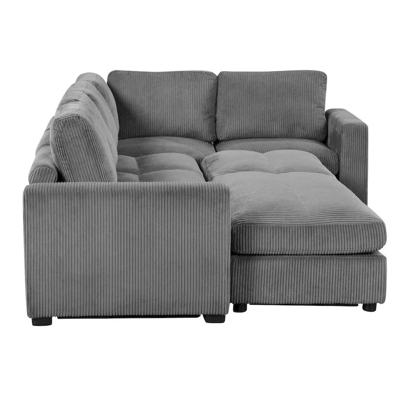 Corduroy Modular Sectional Sofa Bed with Recliner and 2 Movable Ottomans – Perfect for Living Rooms - image 19