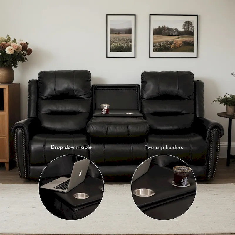 Authentic Leather Black Power Recliner Sofa Set: Loveseat and Recliner with Adjustable Headrest and Extendable Footrest - image 9