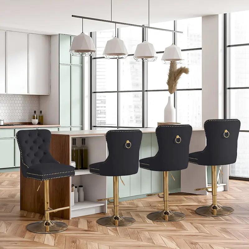 Contemporary Adjustable Thick Upholstered Swivel Counter Bar Stools - image 4