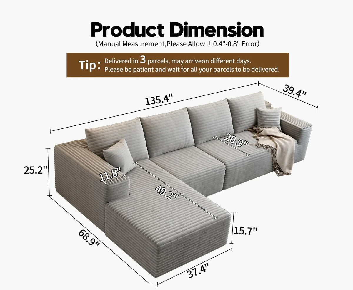107.5" Cloud Modular Sectional Sofa Couch with L-Shape Chaise,Modern Minimalist Upholstered Couches for Living Room Bedroom,Deep Seat Corner Couch .No Assembly Required (Black,Left Facing Chaise) - image 90
