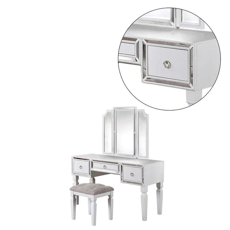 Fabric and Wood Vanity Set with Matching Stool - image 16