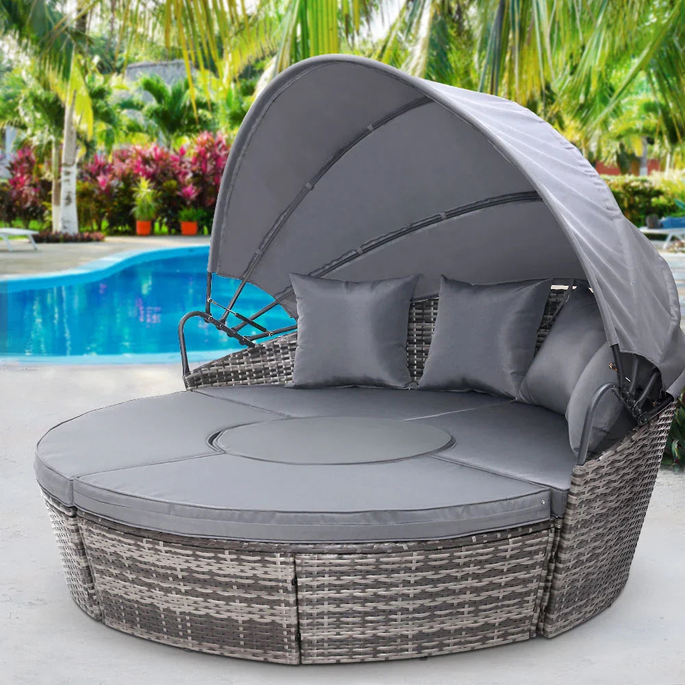 Gardeon Sun Lounge Setting Wicker Lounger Day Bed Patio Outdoor Furniture Grey - image 8