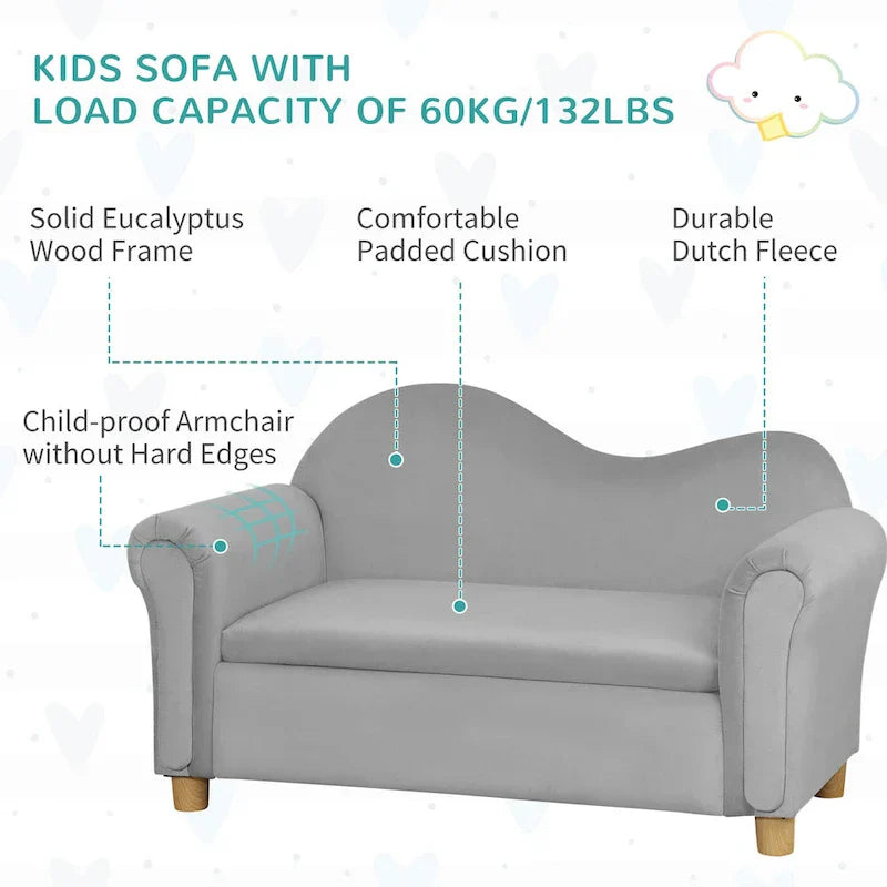 Qaba Kids Sofa with Wooden Armrests - Toddler Couch for Preschool and Kindergarten Rooms Featuring Hidden Storage - image 6