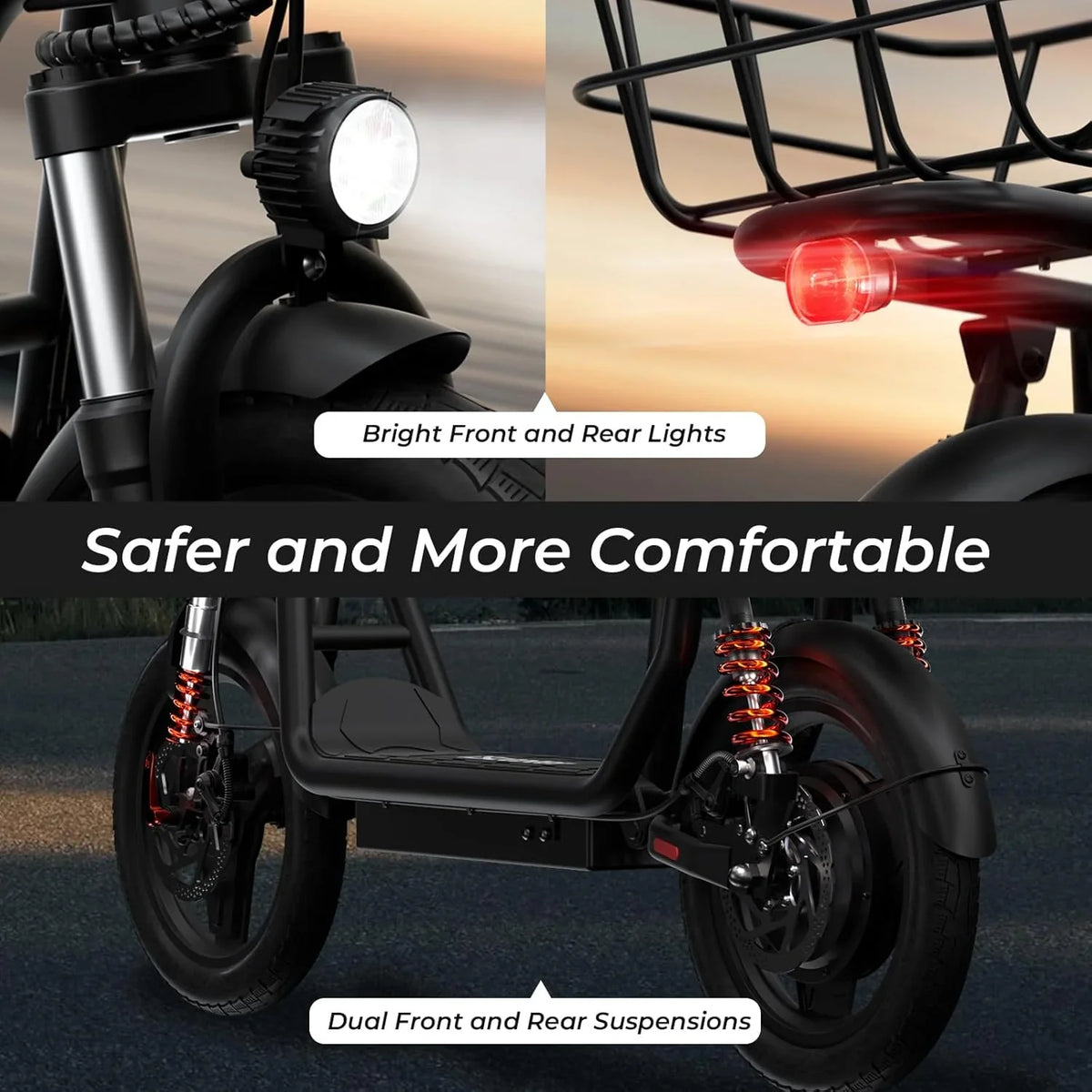 iScooter electric scooter with seat, 37/21 mile range, 28/19/15.6 mph top speed, dual suspension scooter with basket - image 9